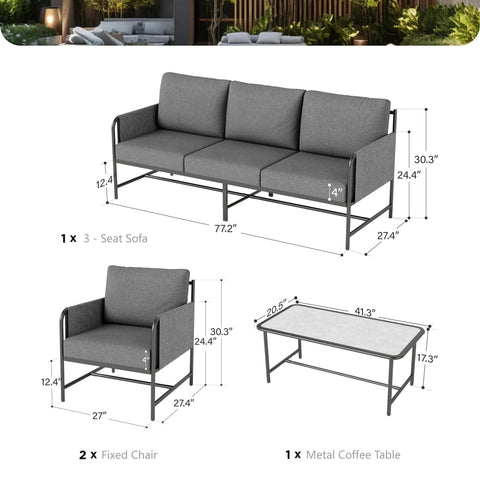 5-Seater Modern Textilene and Metal Outdoor Sofa Set with Coffee Table- PHI VILLA