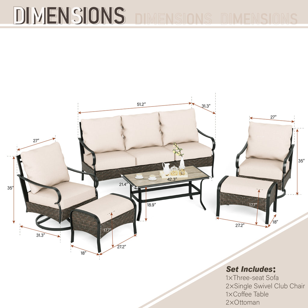 5Seat Thick Cushion SteelRattan Patio Conversation SeatPHI VILLA