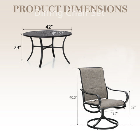 PHI VILLA 5-Piece Patio Dining Set Textilene Swivel Chairs & Geometrically Stamped Round Table