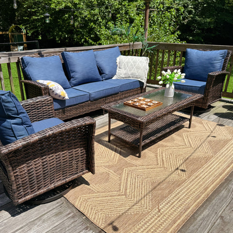 Phi Villa 5 Seats Wicker Patio Conversation Sofa Set with Swivel Chairs