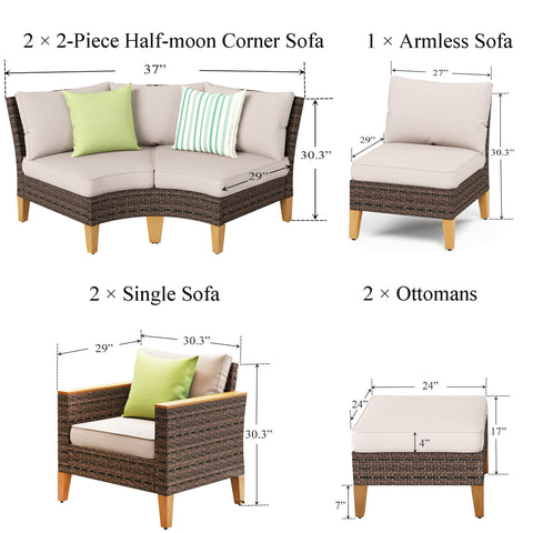 PHI VILLA 9-Piece Rattan Half-Moon Curved Luxury Outdoor Sofa