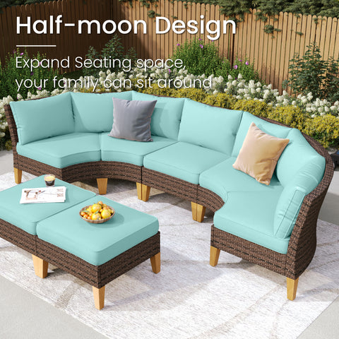PHI VILLA 8-Piece Rattan Half-Moon Curved Luxury Outdoor Sofa Sectional