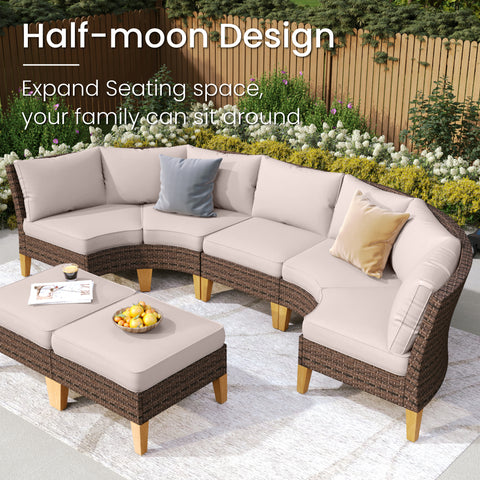 PHI VILLA 7-Piece Rattan Half-Moon Curved Luxury Outdoor Sofa Sectional