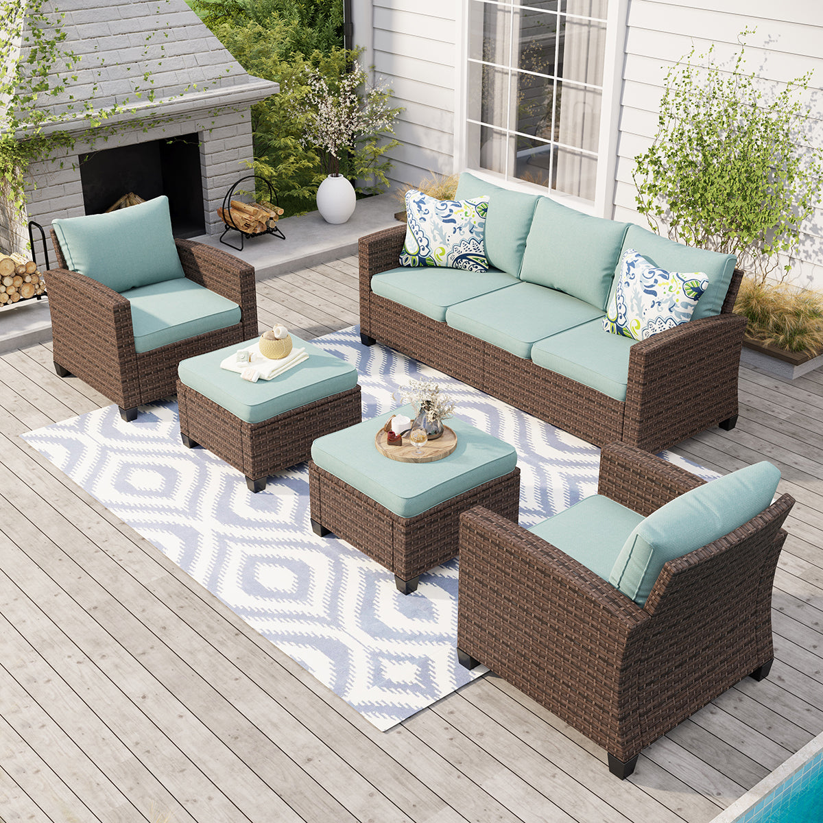 MFSTUDIO Upgraded Outdoor Sofa Set Rattan Set with Thick Cushions