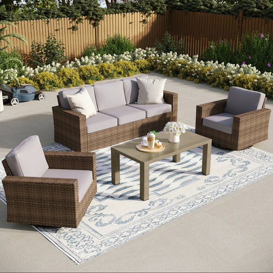 Phi Villa Luxury 5 Seats Wicker Patio Conversation Sofa Set with Swivel Chairs