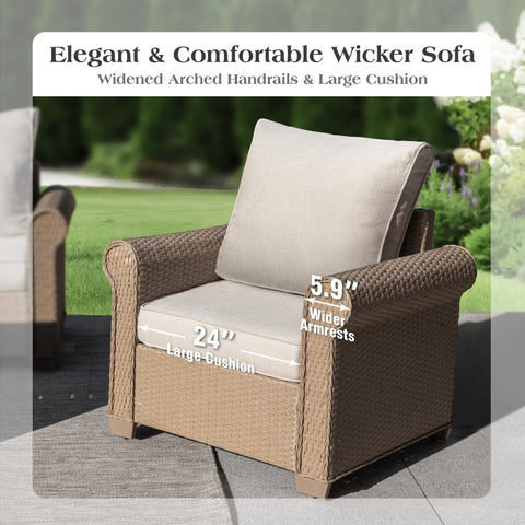 Phi Villa Luxury 5 Seats Wicker Patio Conversation Sofa Set with Wider Armrests