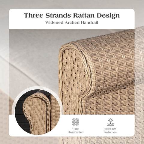 Phi Villa Luxury 5 Seats Wicker Patio Conversation Sofa Set with Wider Armrests