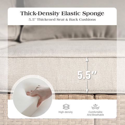 Phi Villa Luxury 5 Seats Wicker Patio Conversation Sofa Set with Wider Armrests