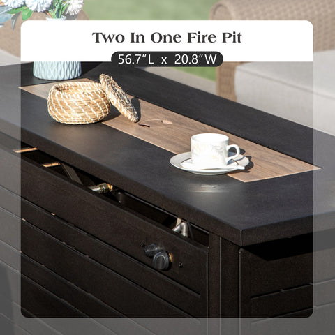 Phi Villa Luxury Wicker Patio Conversation Sofa Set with Fire Pit Table