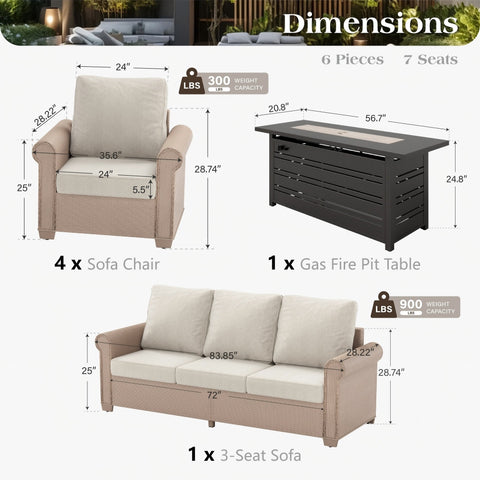 Phi Villa Luxury Wicker Patio Conversation Sofa Set with Fire Pit Table