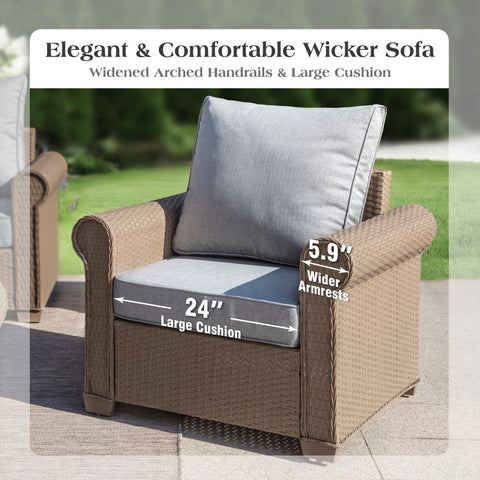 Phi Villa Luxury 5 Seats Wicker Patio Conversation Sofa Set with Wider Armrests