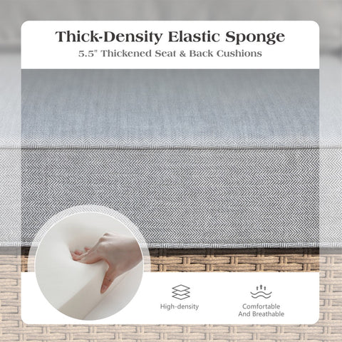 Phi Villa Luxury 5 Seats Wicker Patio Conversation Sofa Set with Wider Armrests