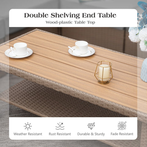 Phi Villa Luxury 5 Seats Wicker Patio Conversation Sofa Set with Wider Armrests