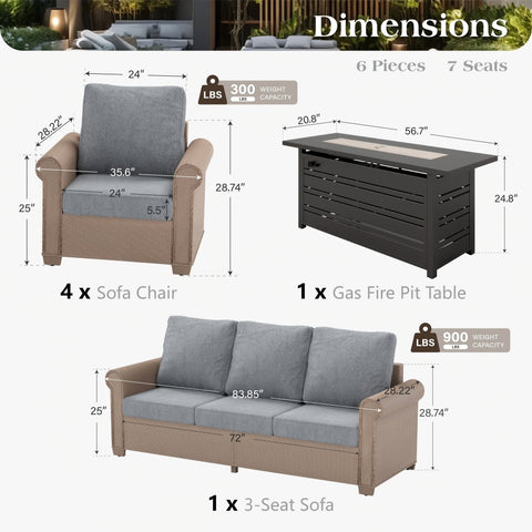 Phi Villa Luxury Wicker Patio Conversation Sofa Set with Fire Pit Table