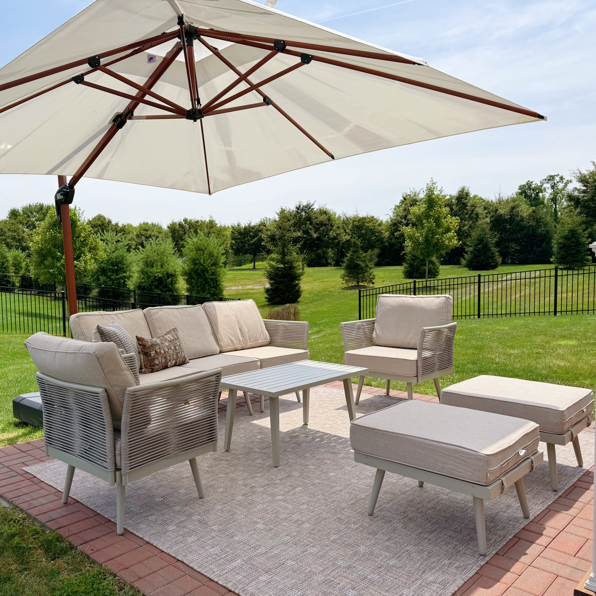 Phi Villa 5 Seats Wicker Patio Conversation Sofa Set with Classic Rope Rattan Style