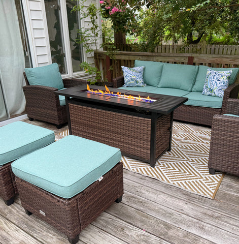 Phi Villa Upgraded Rattan Outdoor Sofa with 56" Rattan Fire Pit Table