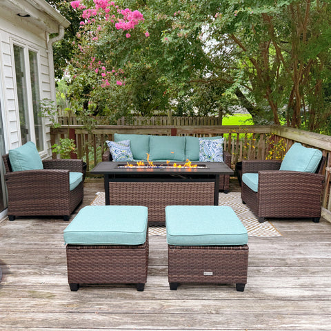 Phi Villa Upgraded Rattan Outdoor Sofa with 56" Rattan Fire Pit Table