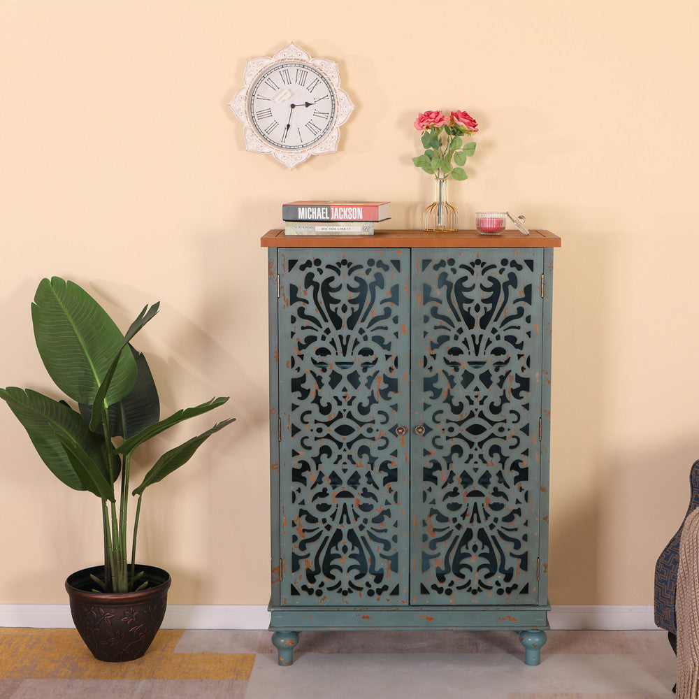 Tall Accent Storage with Decorative Carved DesignMFSTUDIO