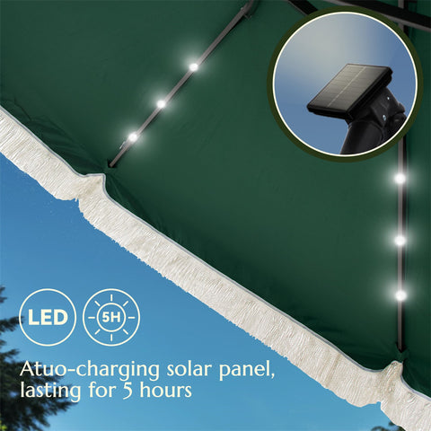 PHI VILLA 10ft Offset Solar LED Lights Fringe Tassel Cantilever Patio Umbrella