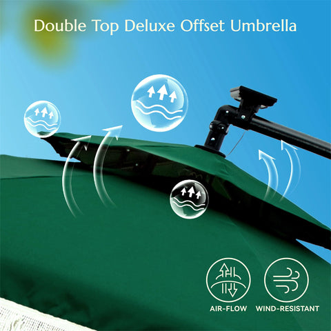 PHI VILLA 10ft Offset Solar LED Lights Fringe Tassel Cantilever Patio Umbrella