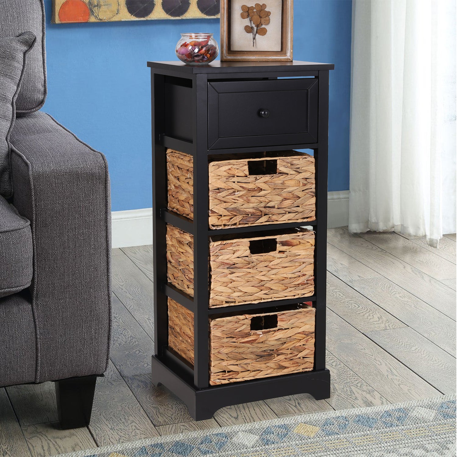 Elevate your home's storage with this charming cabinet, showcasing removable wicker baskets, durable pinewood construction, and a modern farmhouse charm, ideal for a nightstand or hallway unit to keep your belongings concealed and your space organized.