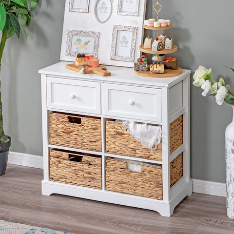 White Chest of Drawers Basket Storage Unit Wooden Cabinet
