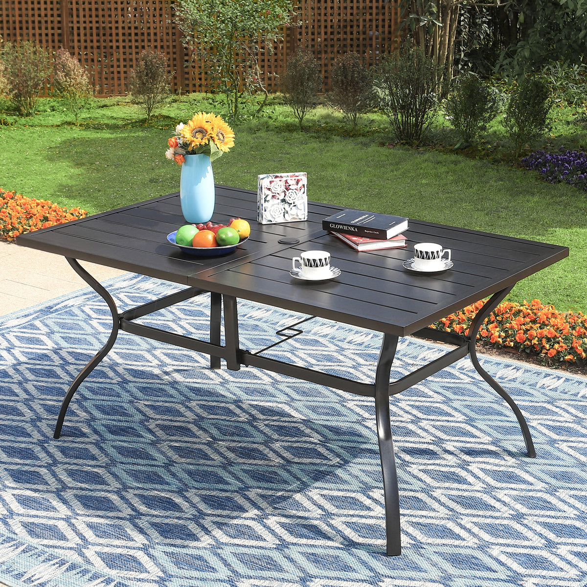 Phi Villa 6-Seat Outdoor Metal Dining Table with Umbrella Hole