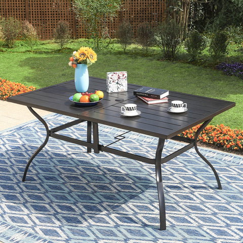 Phi Villa 6-Seat Outdoor Metal Dining Table with Umbrella Hole