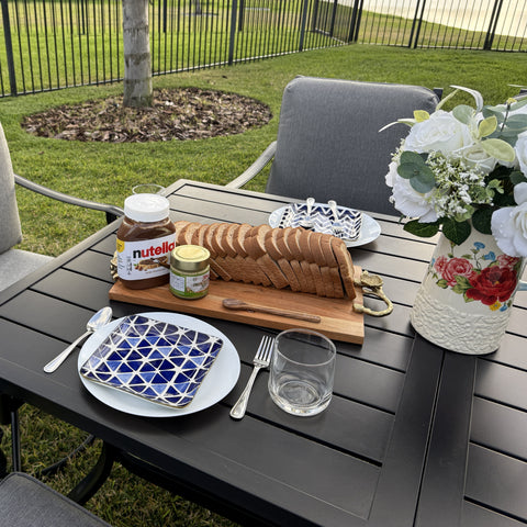 Phi Villa 6-Seat Outdoor Metal Dining Table with Umbrella Hole