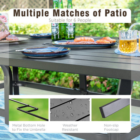 8-Piece 13ft Umbrella Patio Dining Set with Elegant Cast Iron Pattern Swivel Chairs- Sophia & William