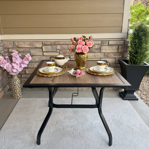 Sophia & William Black Frame Outdoor Dining Table with Umbrella Hole