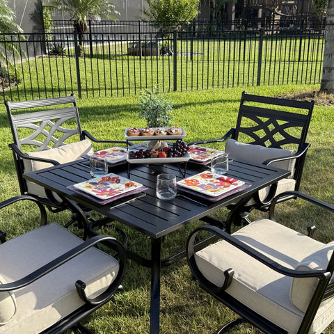 Phi Villa 37" Metal Steel Slat Patio Table with Umbrella Hole