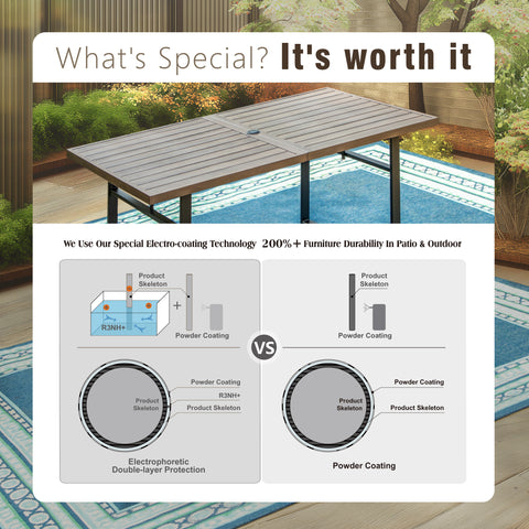 Sophia & William 64" x 38" Wood-grain Patio Dining Table with U-shaped Legs