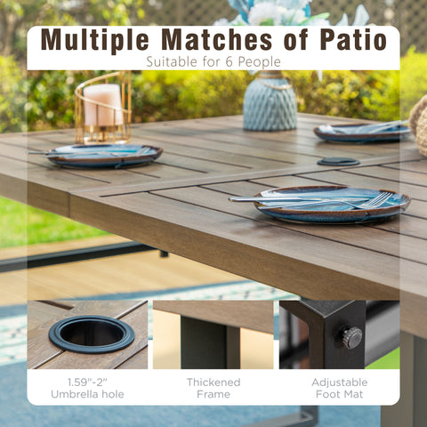 Sophia & William 64" x 38" Wood-grain Patio Dining Table with U-shaped Legs