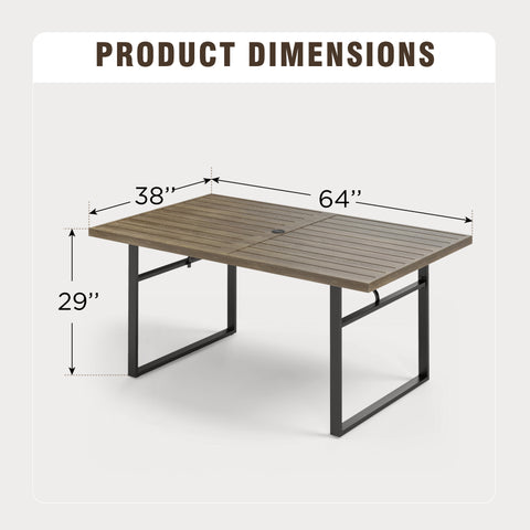 Sophia & William 64" x 38" Wood-grain Patio Dining Table with U-shaped Legs