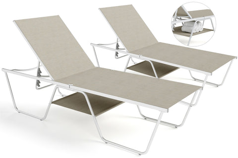 PHI VILLA Extra Large W-Shaped Outdoor Chaise Lounge with Under Storage