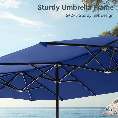 Sophia & William 8-Piece 13ft Umbrella Patio Dining Set with Denim Blue / Grey Textilene Swivel Chair