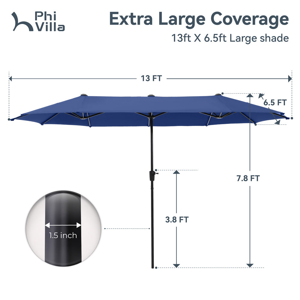 13ft DoubleSided Twin Outdoor Market Patio UmbrellaPHI VILLA AlphaMarts