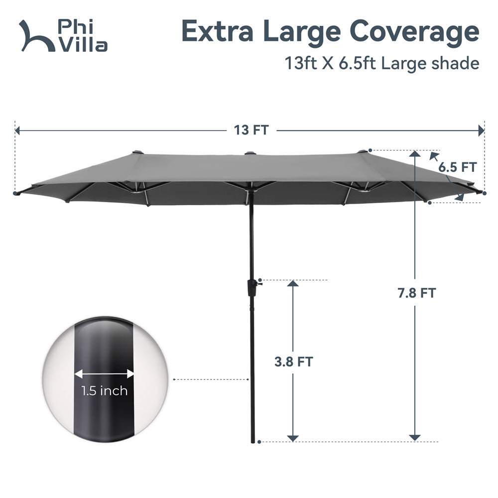 13ft DoubleSided Twin Outdoor Market Patio UmbrellaPHI VILLA AlphaMarts
