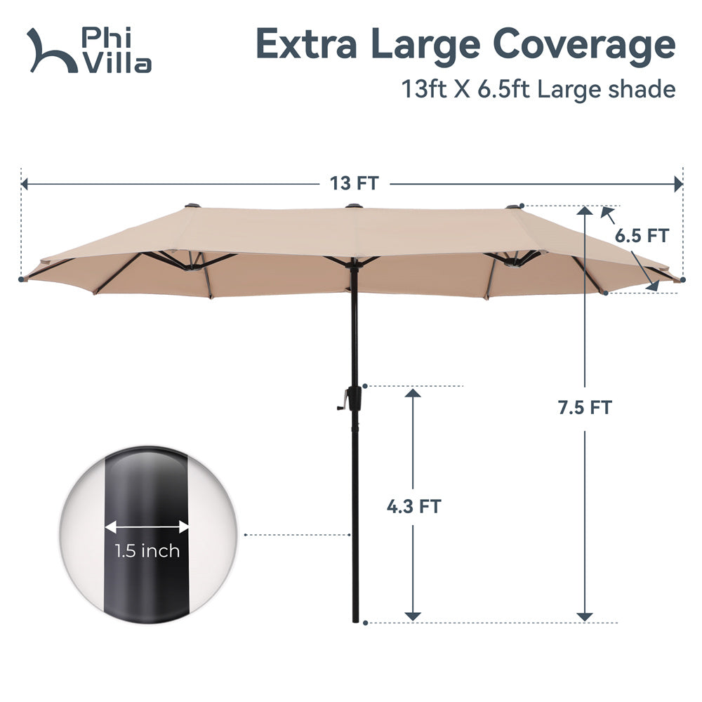 13ft DoubleSided Twin Outdoor Market Patio UmbrellaPHI VILLA AlphaMarts