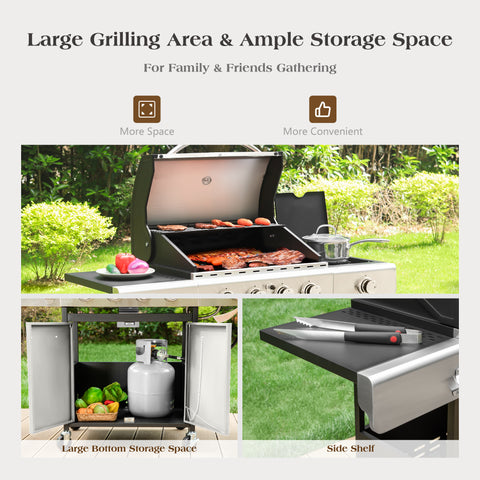 Captiva Designs 4-Burner Propane BBQ Grill with Side Burner for Outdoor Cooking