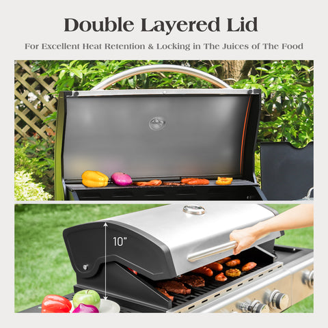 Captiva Designs 4-Burner Propane BBQ Grill with Side Burner for Outdoor Cooking