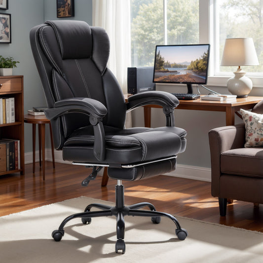 Ergonomic PU Leather Office Chair with Soft Upholstered Armrest
