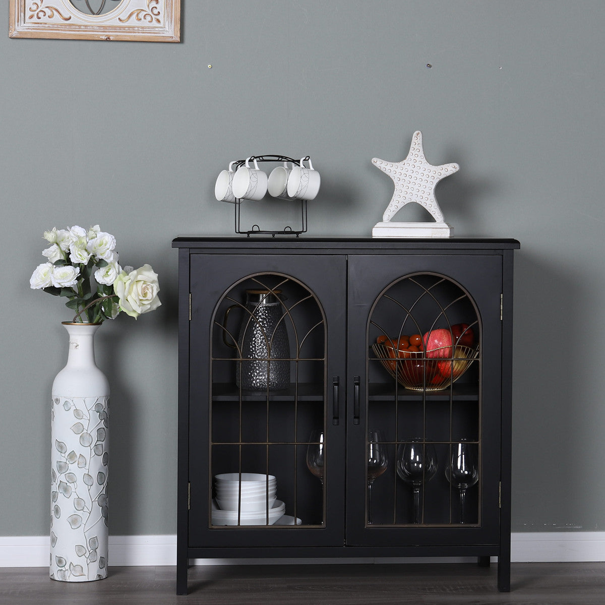 This black stylish and durable cabinet offer versatile storage options, perfect for your hallway, living room, or kitchen, add both elegance and functionality to your space.