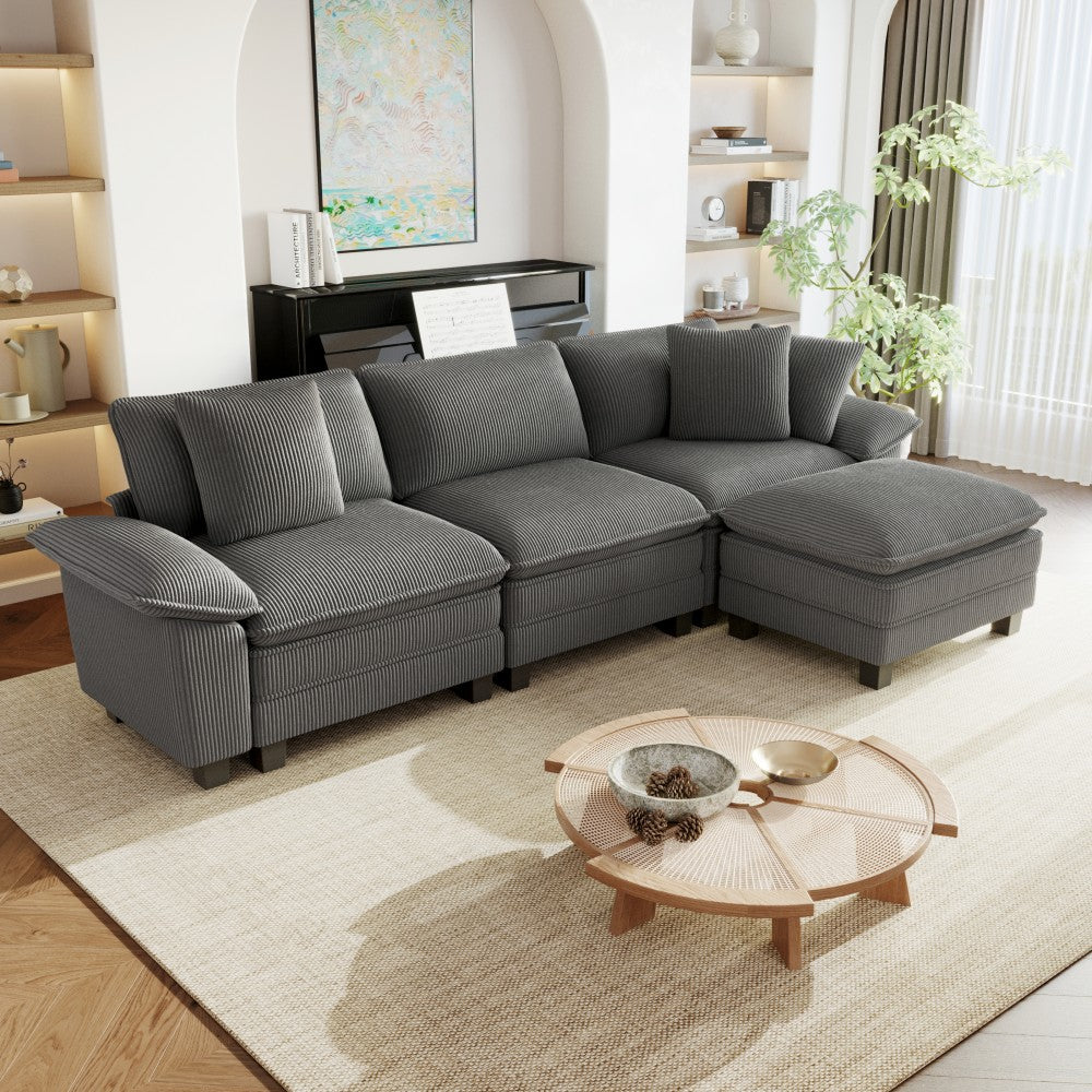 Gray 4-seat modern L-shape couch in living room