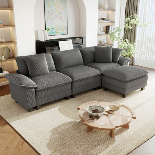 Gray 4-seat modern L-shape couch in living room
