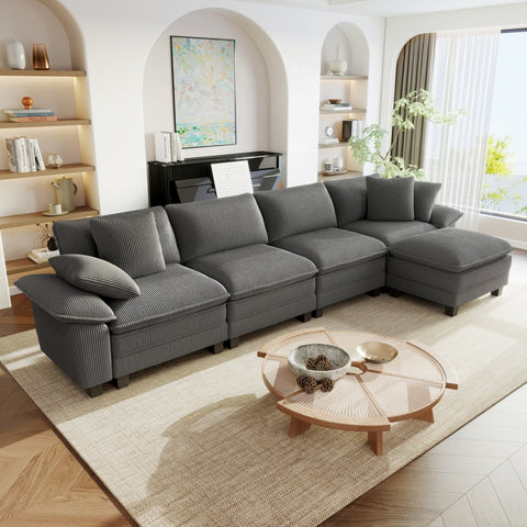 Gray 5-seat modern L-shape couch in living room