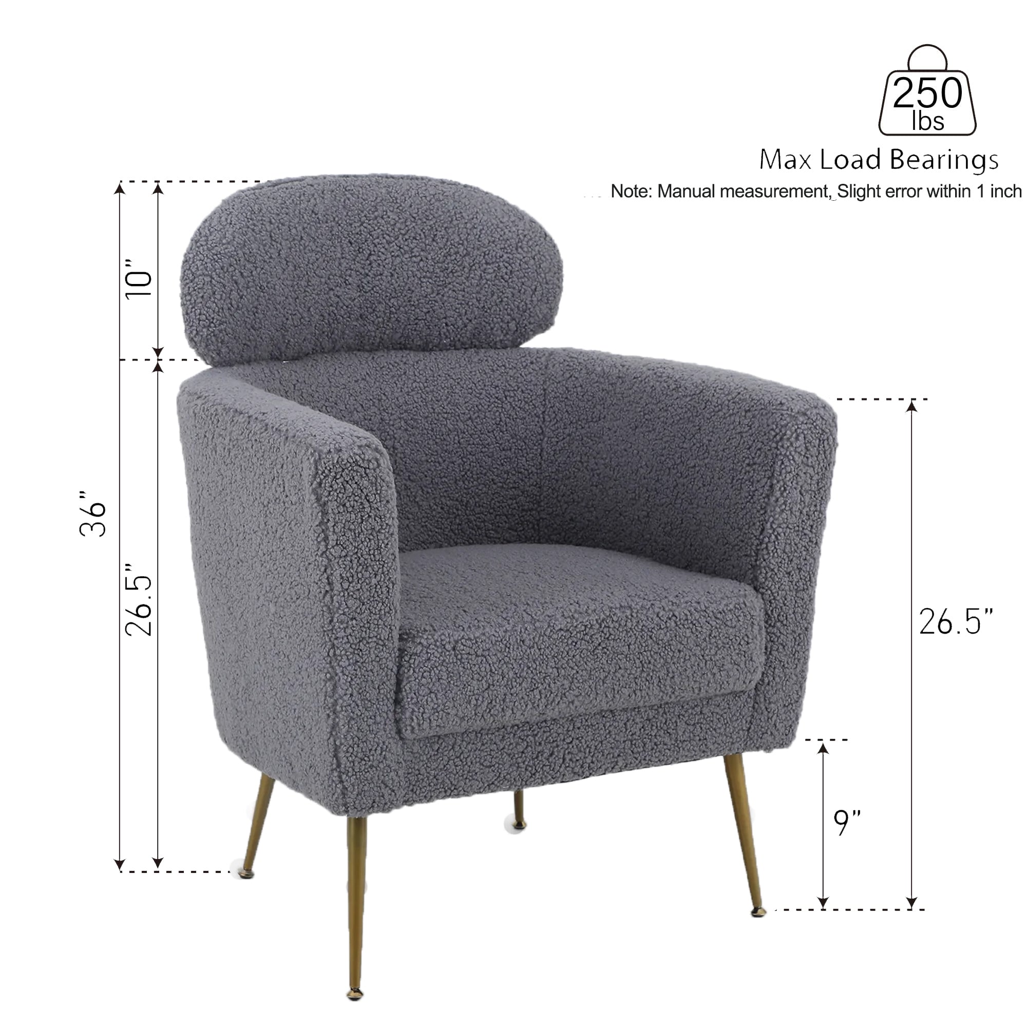 PHI VILLA Modern Sofa Armchair with Detachable Headrest