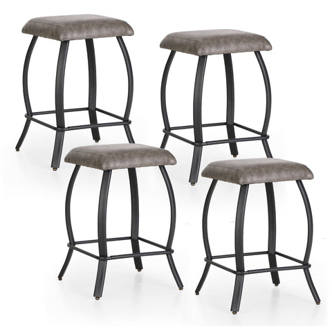 PHI VILLA 26" Height Bar Stools with PU Leather Seat and Curved Metal Frame