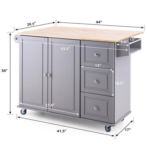PHI VILLA Rolling Kitchen Island Cart with Drop-Leaf and Storage Features